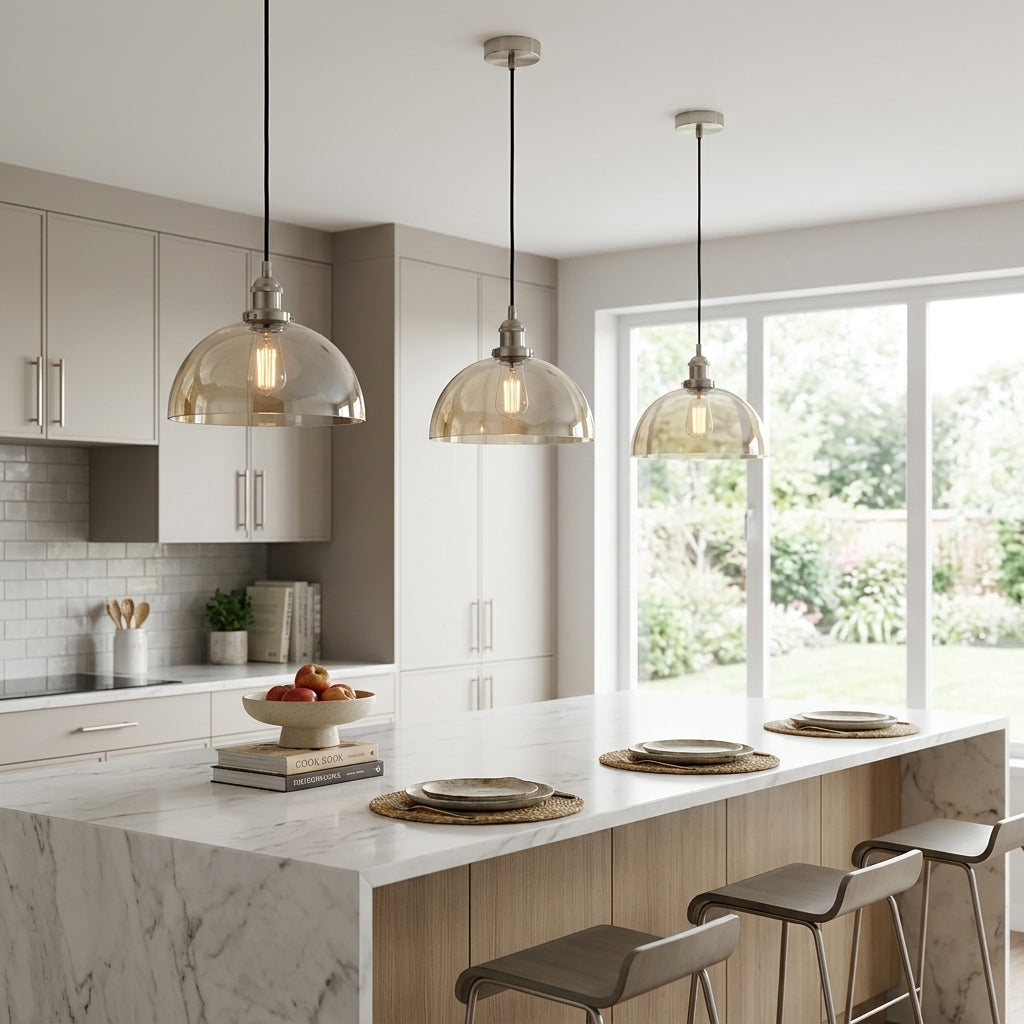 Kitchen Island with 3 Hanging Pendant Lights