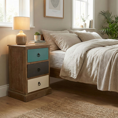 Mosaic Blue 3 Drawer Bedside