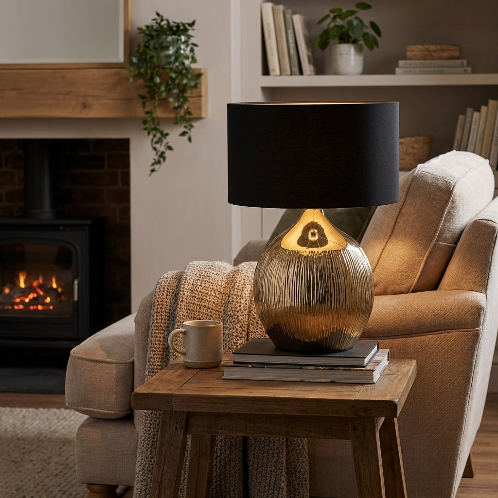 Gemini Gold Etched Ceramic Table Lamp