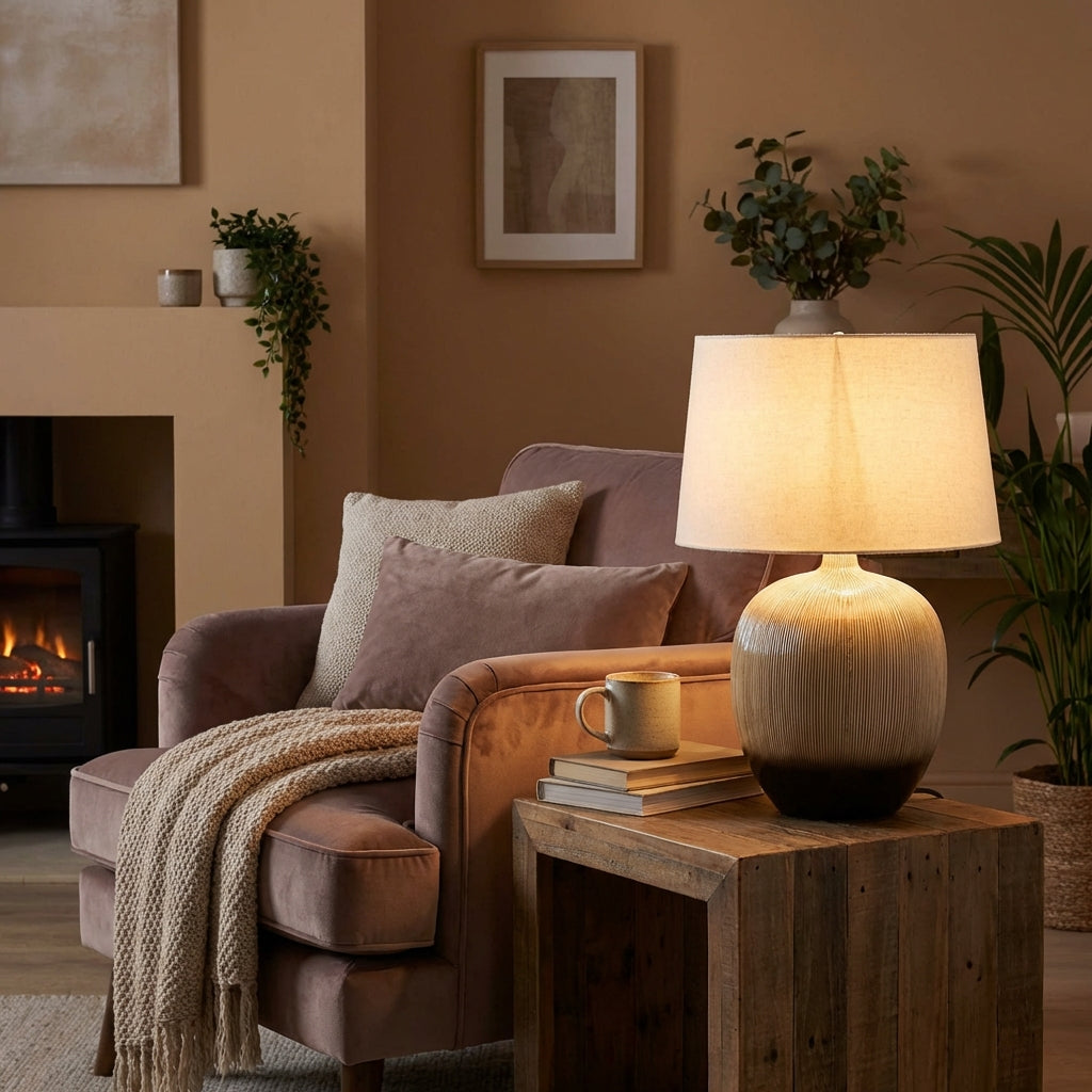 Brown and Black Textured Ceramic Table Lamp