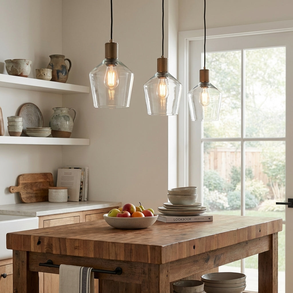 Bell clear glass cylinder pendant — pure cylinder form with antique bronze, the most minimalist pendant UK home