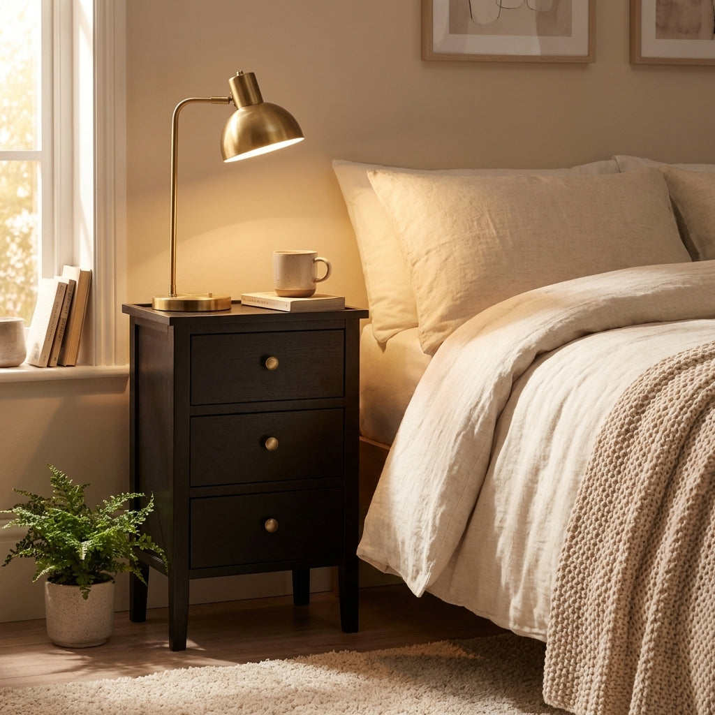 Noir 3 Drawer Bedside Chest
