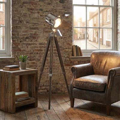 Studio Light Grey Wood Tripod Floor Lamp