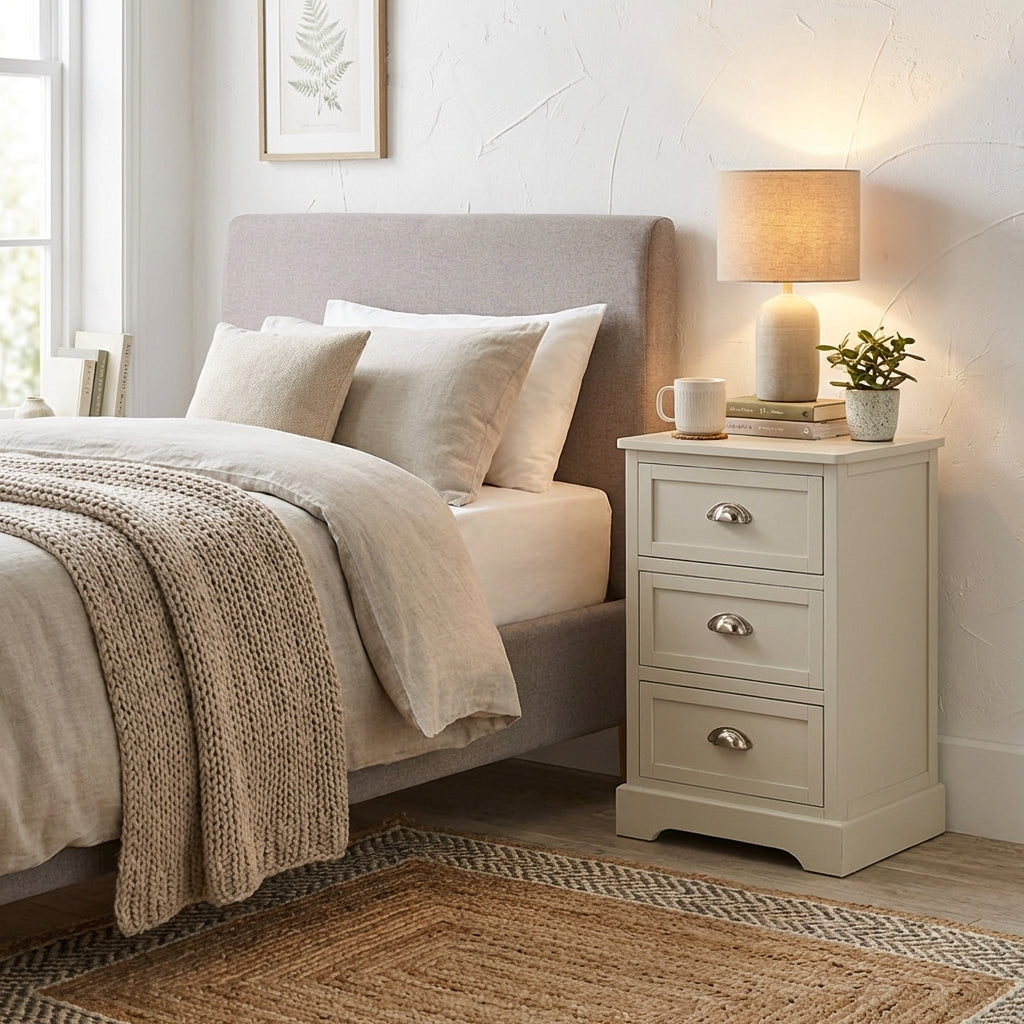 Croft Linen 3-drawer tall unit — linen painted pine bedside UK