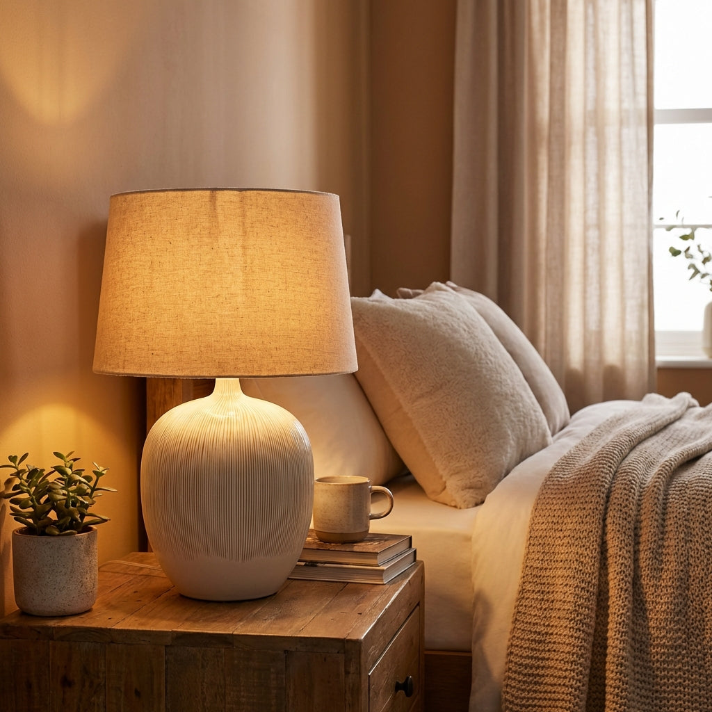 Greta Natural and Cream Textured Ceramic Table Lamp