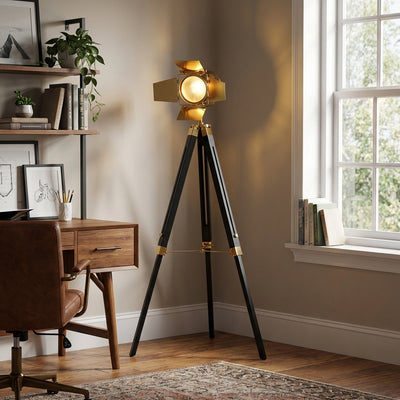 Studio Light Tripod Floor Lamp Gold and Black